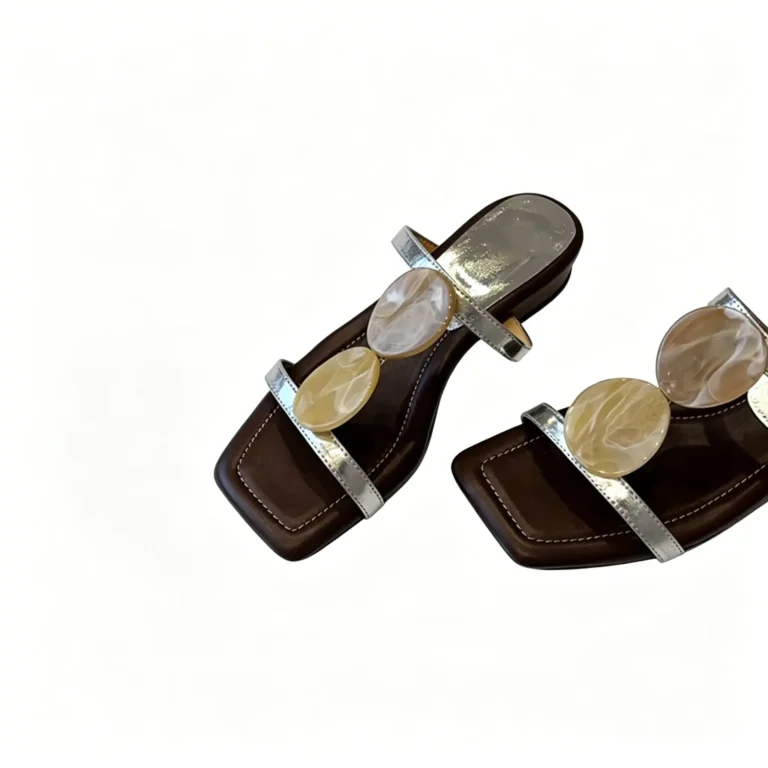 Square toe flat sandals with French style. Roman beach slides for summer. Lightweight and comfortable.