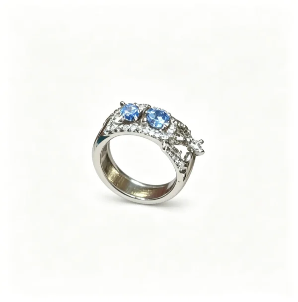 Blue Flower Ring – Stackable Midi Aqua Gemstone Ring for Women