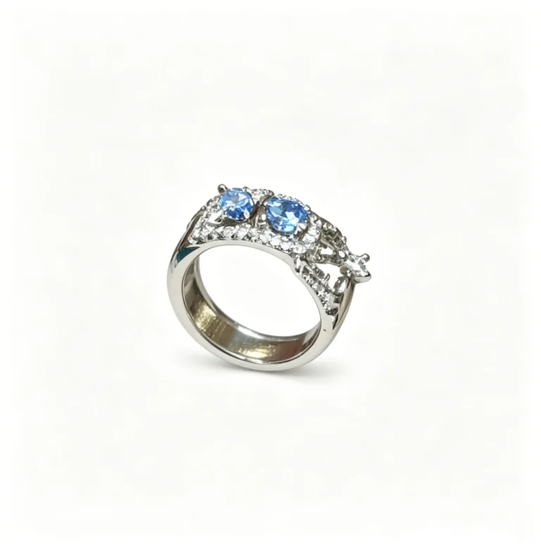 Blue Flower Ring – Stackable Midi Aqua Gemstone Ring for Women