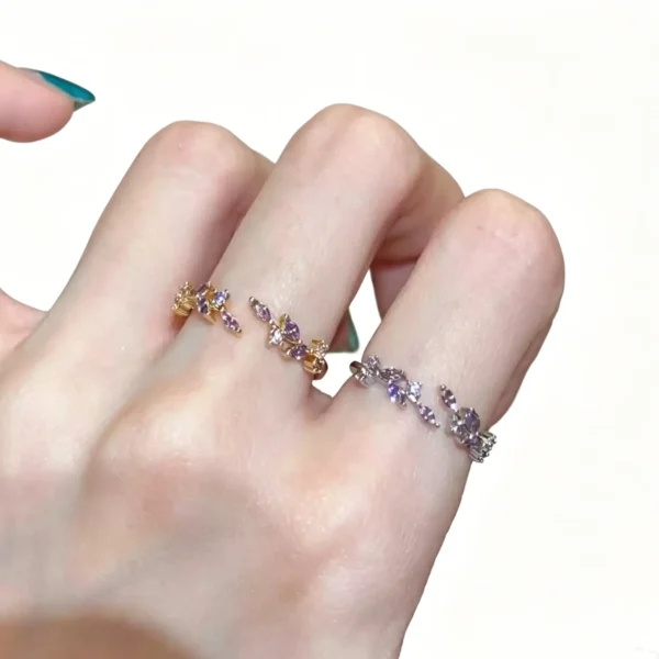 Purple Leaf Ring – Vintage Crystal Stackable Gem Ring for Women