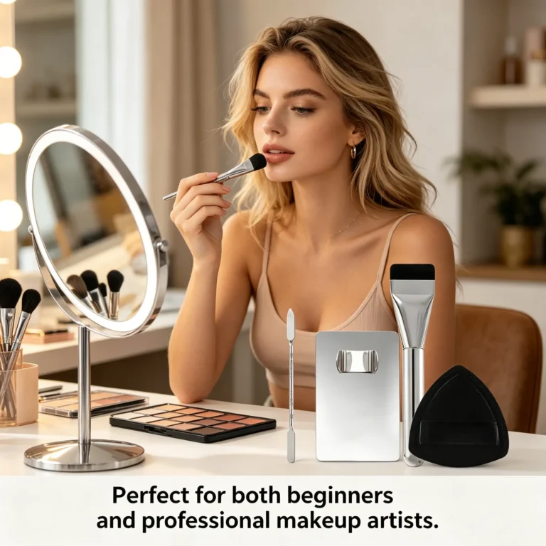 Foundation Brush Set – Flat Top Brush with Ring Palette & Sponge for Women