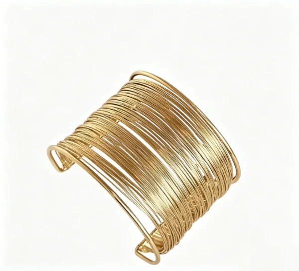 Gold Wire Cuff Bangle – Layered Adjustable Minimalist Bracelet for Women