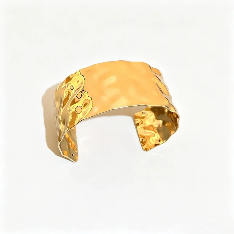Hammered Gold Cuff – Irregular Texture Wide Artisan Bracelet for Women