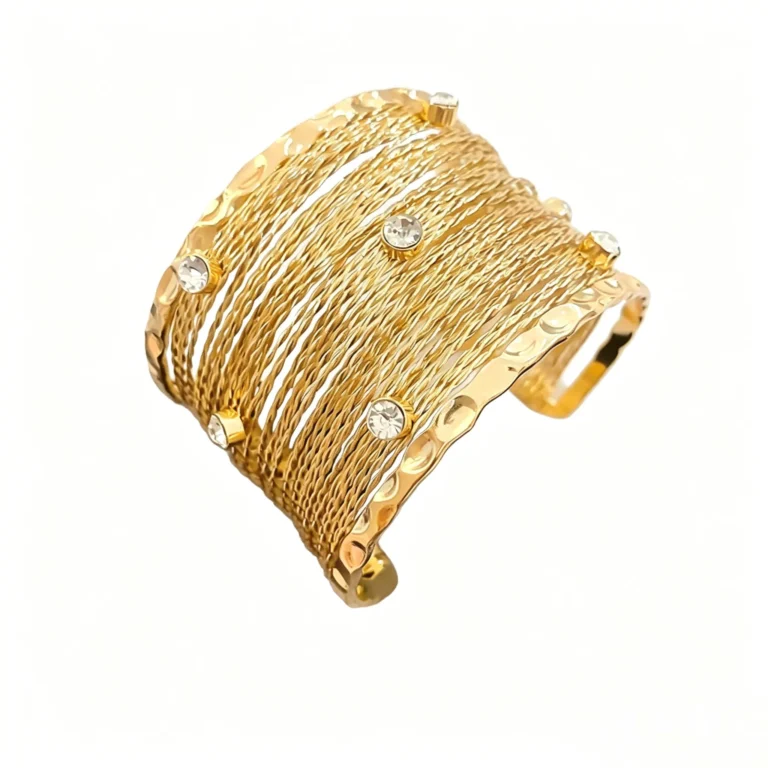 Mesh Rhinestone Cuff Bangle – Woven Wire Crystal Bracelet for Women