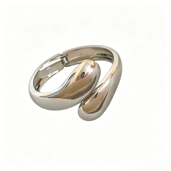 Teardrop Swirl Cuff Bangle – Hinged Sculptural Bracelet for Women