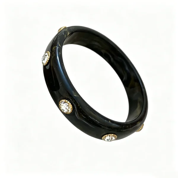 Marbled Resin Rhinestone Bangle – 3 Color Vintage Cuff Bracelet for Women