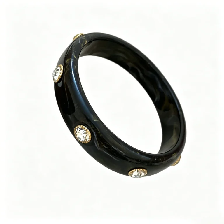 Marbled Resin Rhinestone Bangle – 3 Color Vintage Cuff Bracelet for Women