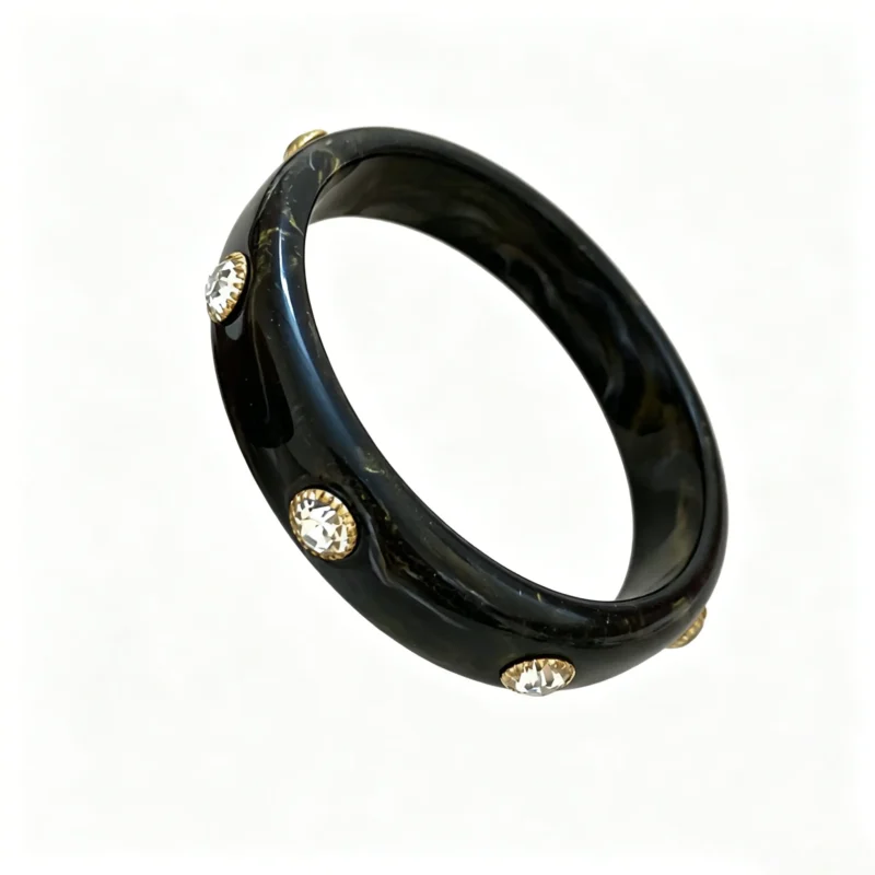 Marbled Resin Rhinestone Bangle – 3 Color Vintage Cuff Bracelet for Women