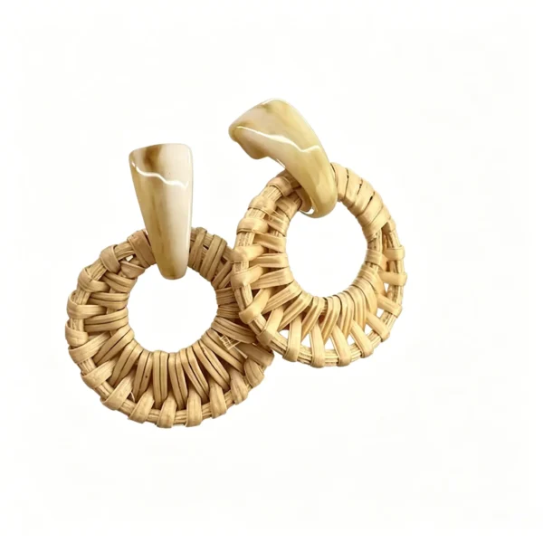 Rattan Hoop Earrings – Hand-Woven Resin Drop Boho Resort Jewelry for Women