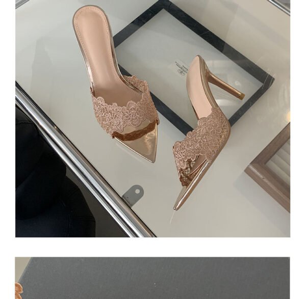 Embroidered Heel Sandals – Pointed Toe Floral Stiletto Slides for Women