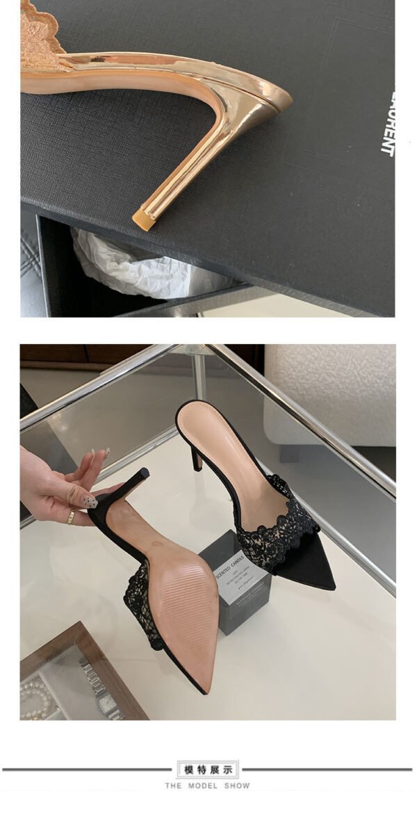 Embroidered Heel Sandals – Pointed Toe Floral Stiletto Slides for Women
