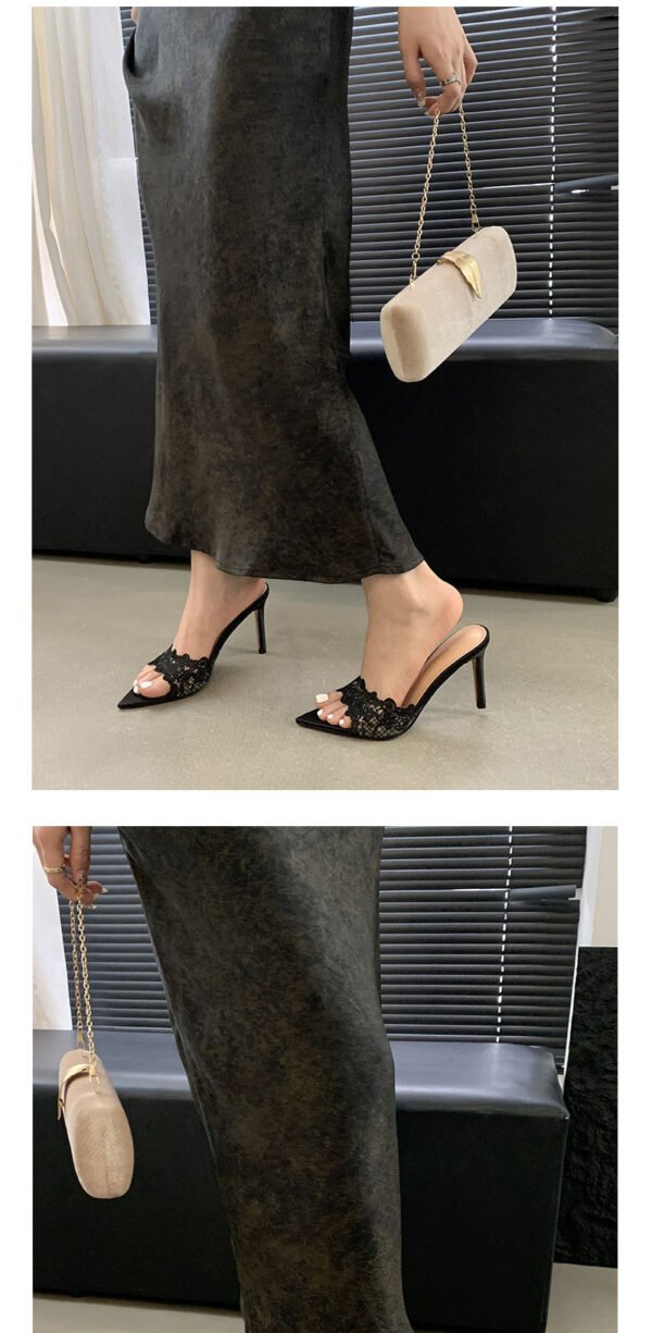 Embroidered Heel Sandals – Pointed Toe Floral Stiletto Slides for Women