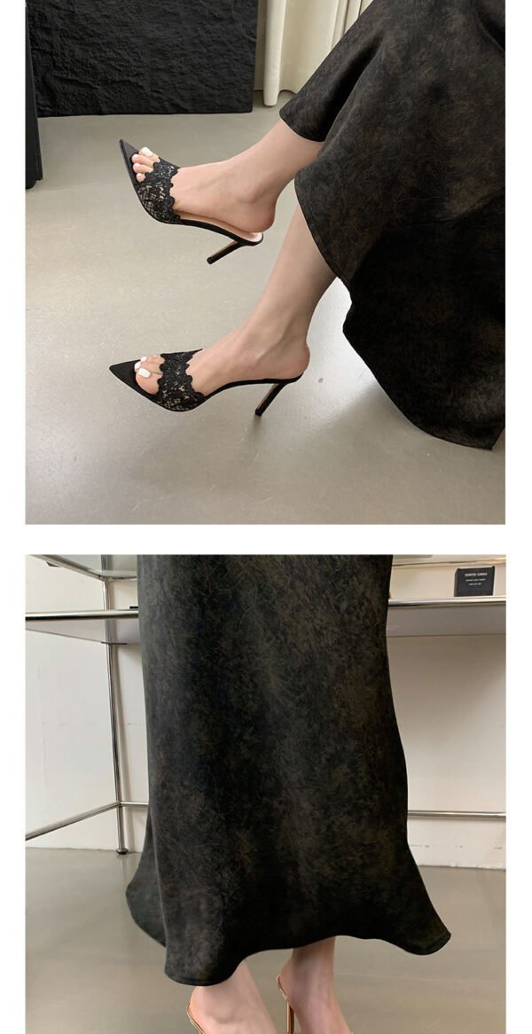 Embroidered Heel Sandals – Pointed Toe Floral Stiletto Slides for Women