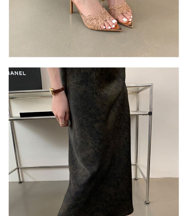Embroidered Heel Sandals – Pointed Toe Floral Stiletto Slides for Women